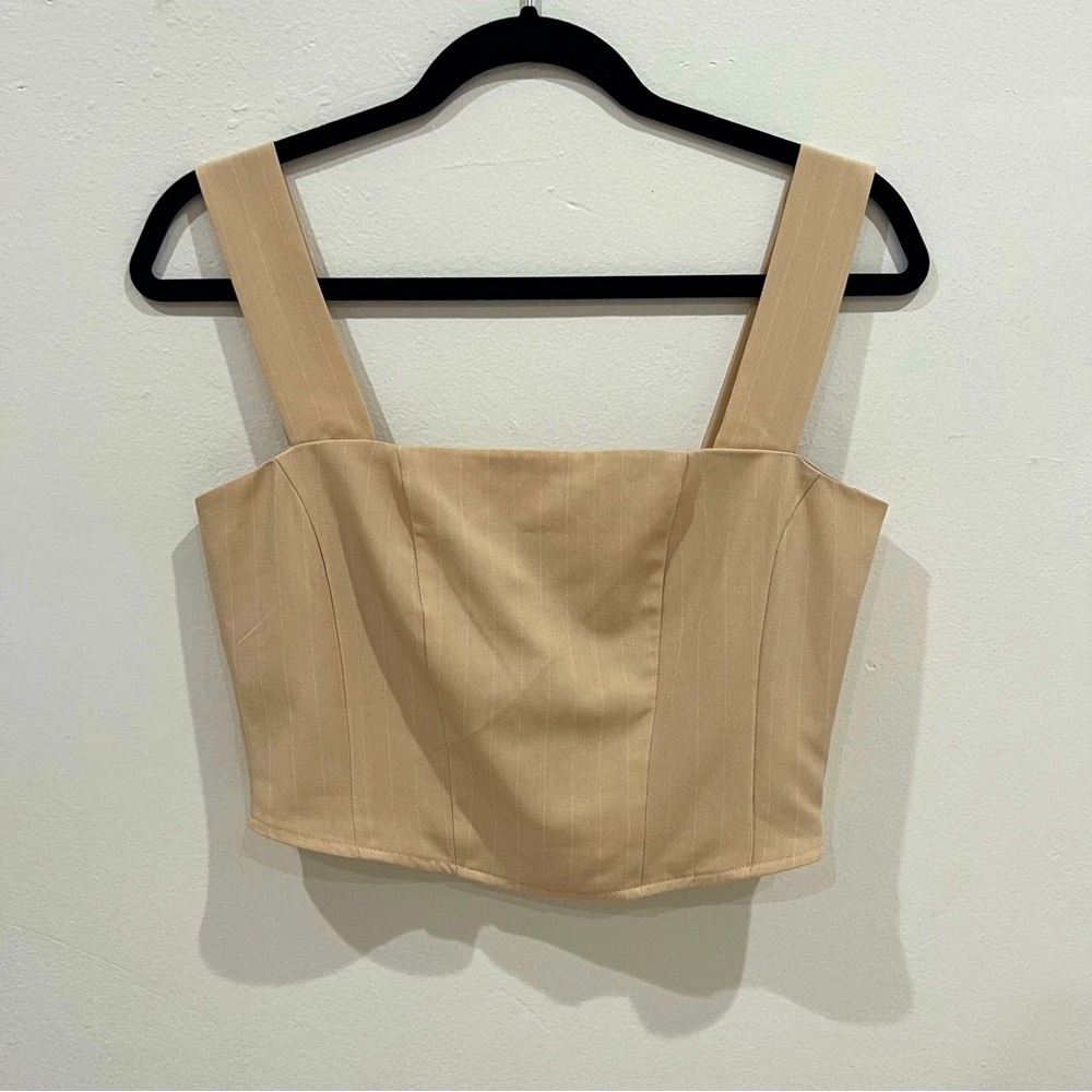 Tiger Mist Beige Pinstripe Crop Tank